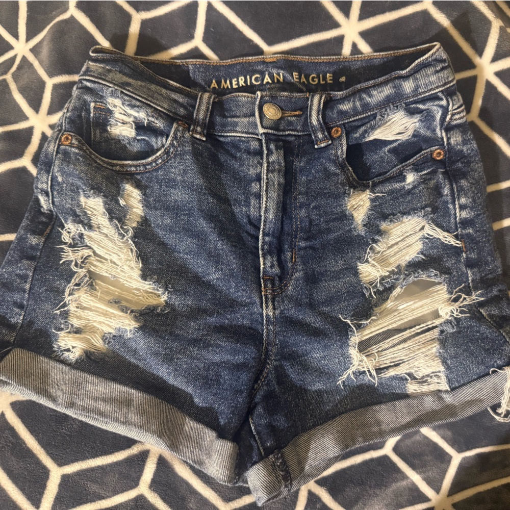 American Eagle Outfitters Distressed Dark Blue Denim Jean Shorts ~ Stretch